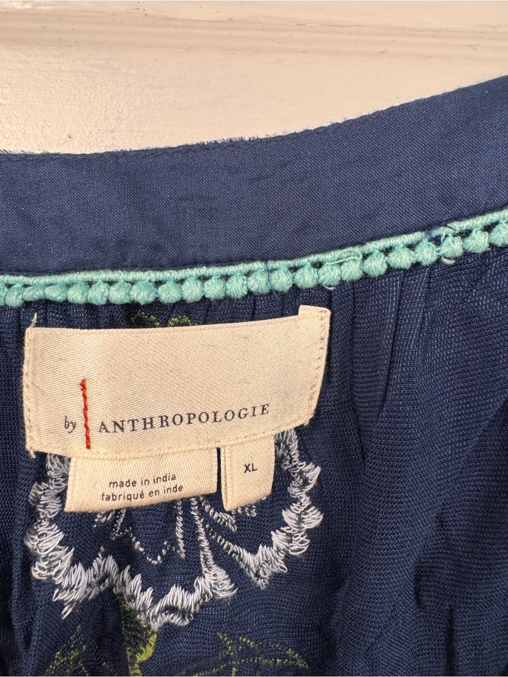 Anthropologie Navy Velvet Embroidered Peasant Blouse - Picture 5 of 5